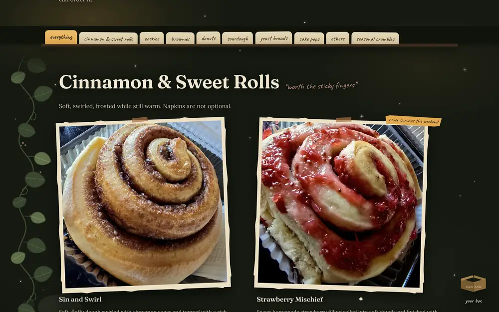 The live menu page with its recipe-box divider tabs