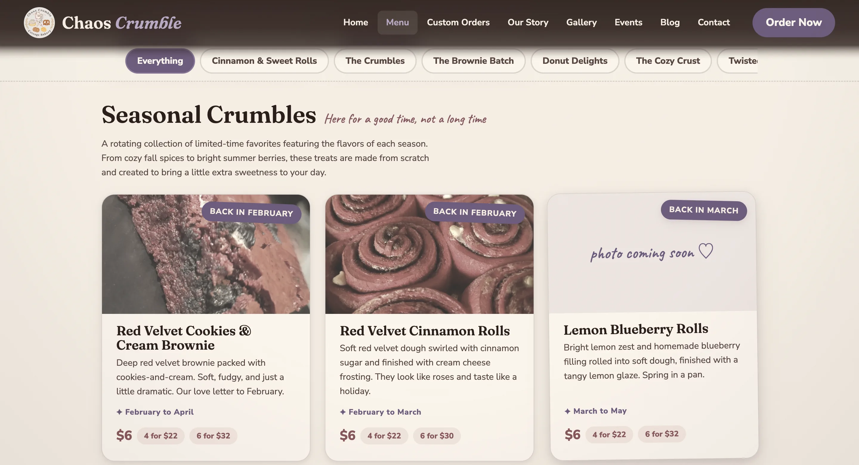 A seasonal product card showing its month settings