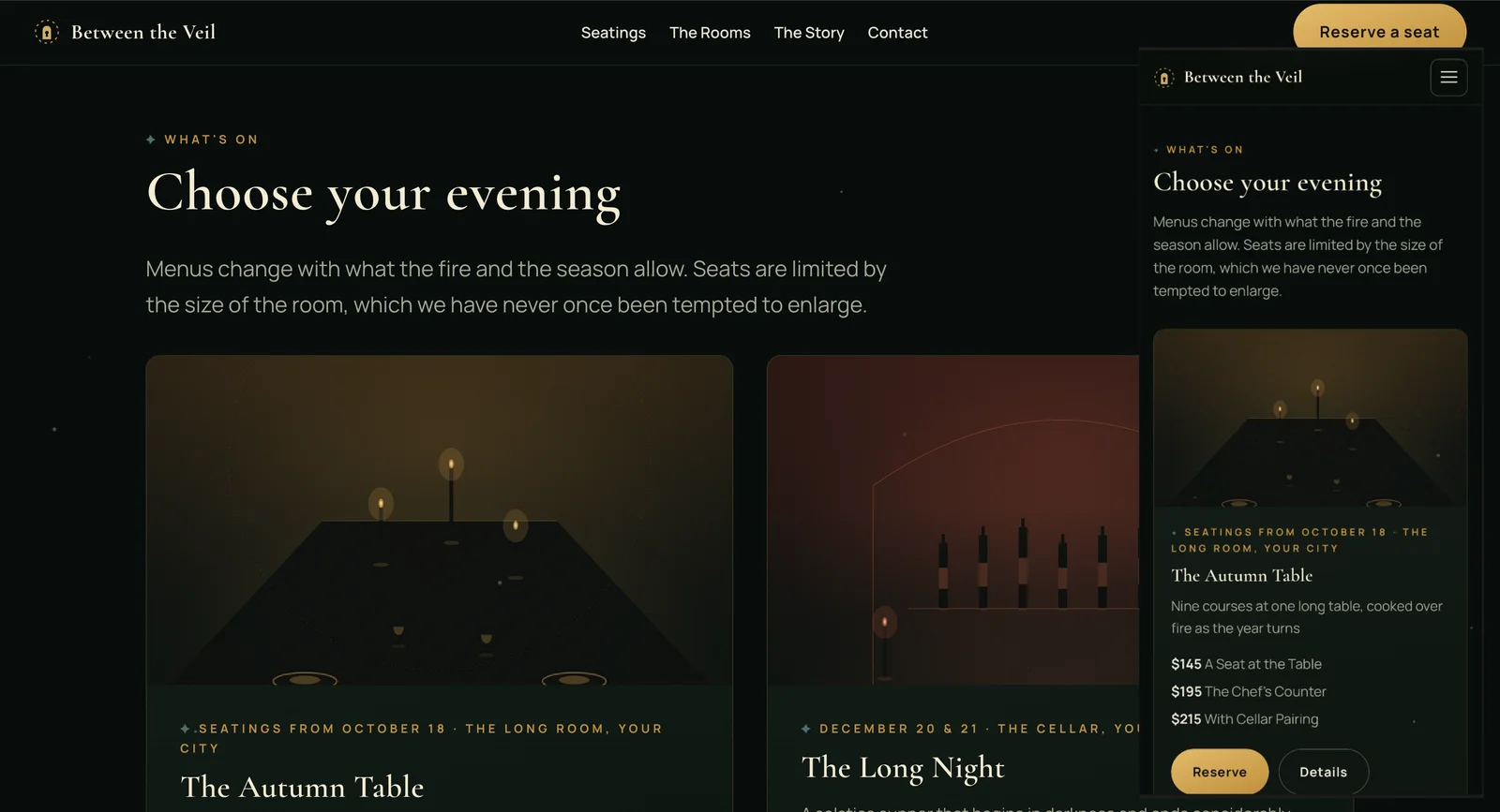 A screenshot of the Between the Veil website