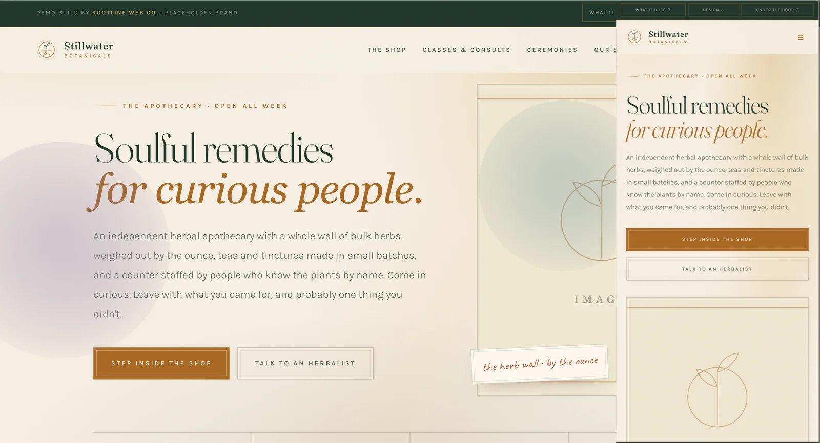 A screenshot of the Stillwater Botanicals website